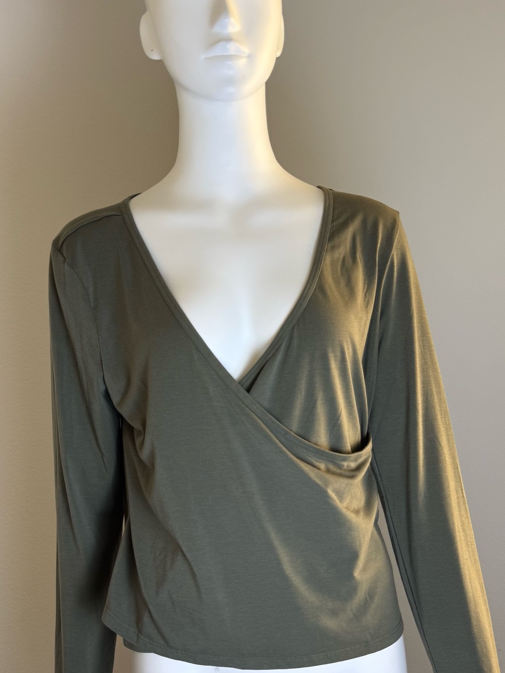 Athleta Olive Green Wrap-Front Long Sleeve Top